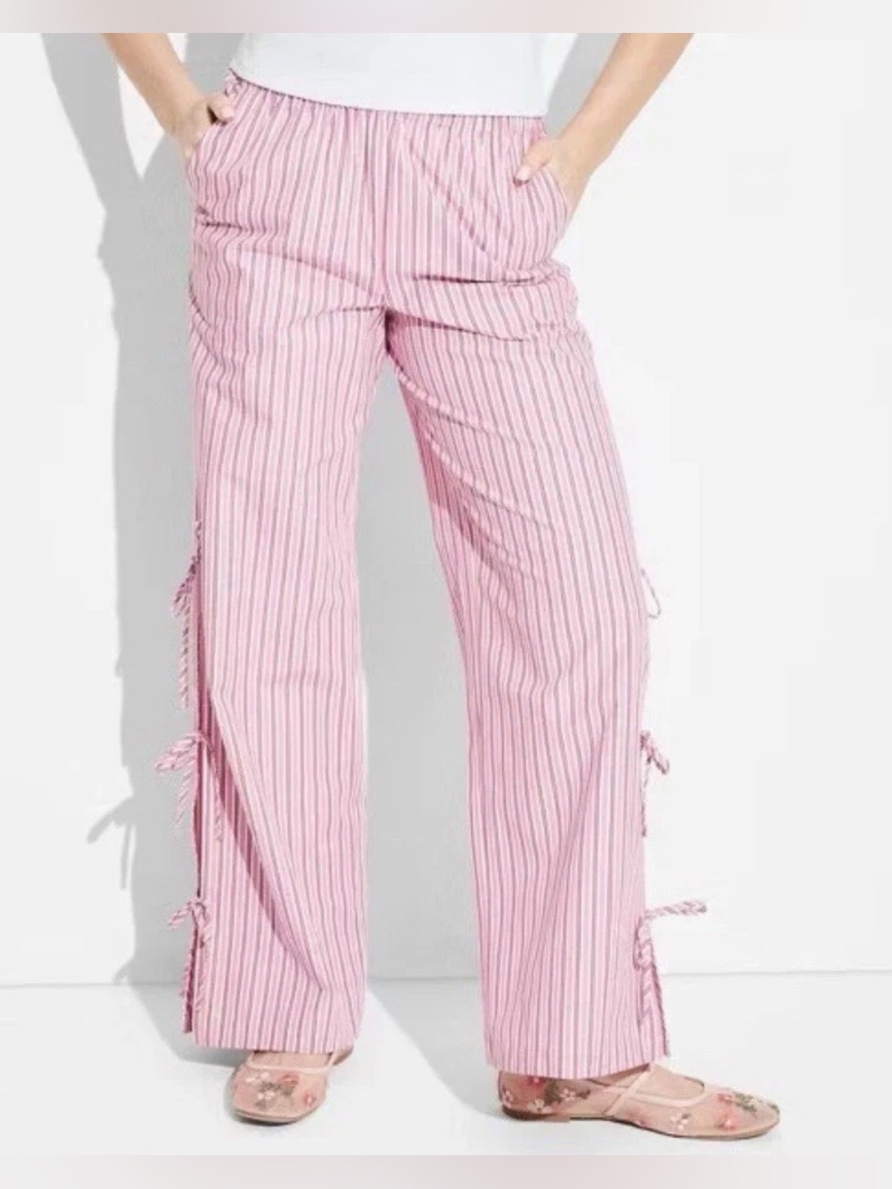 Wild Fable Pink Striped Wide-Leg Pants with Side Ties